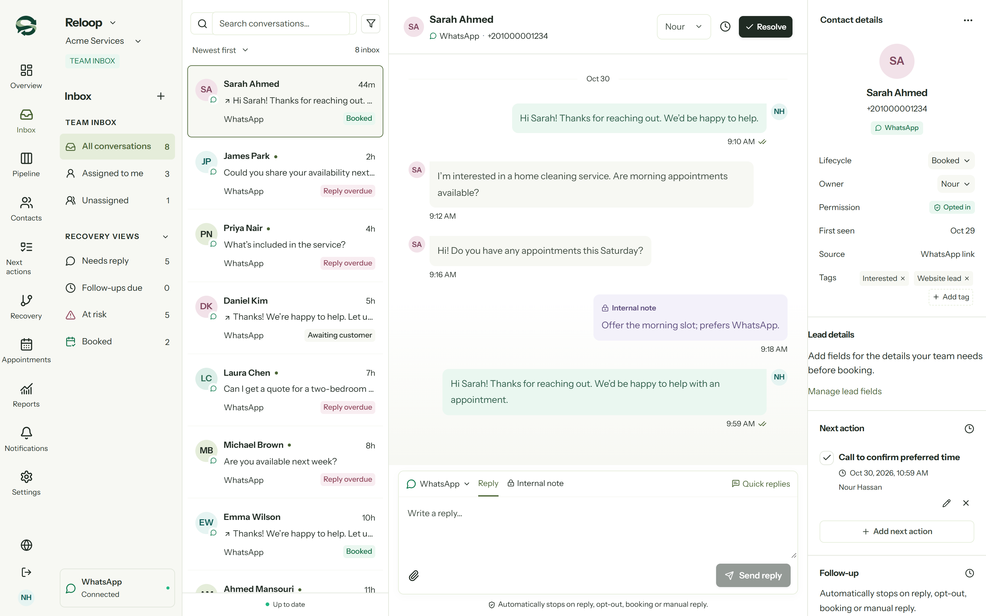 Respontra product interface showing See who’s waiting for a reply with illustrative records